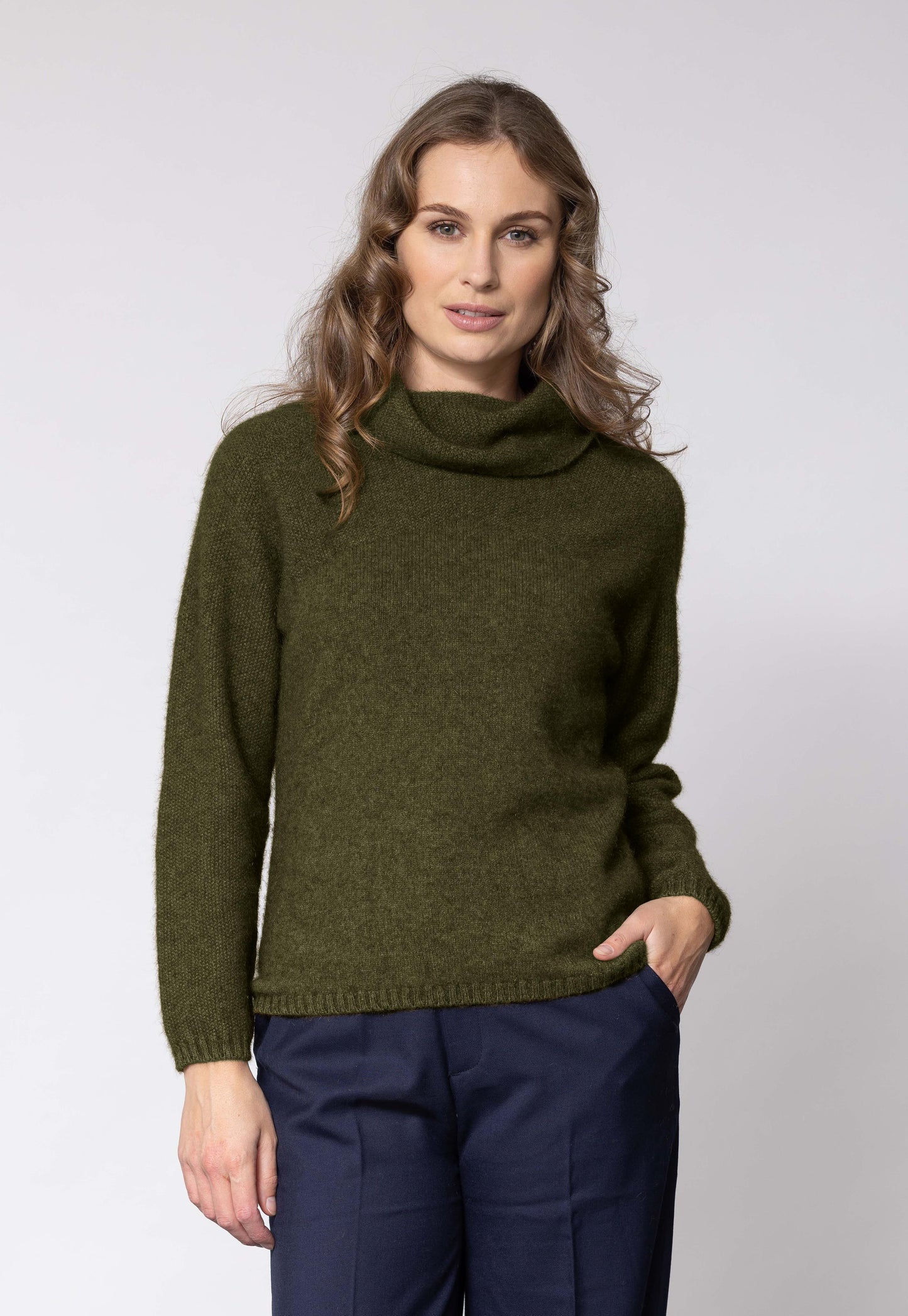 NOBLE WILDE MOSS STITCH COWL JUMPER
