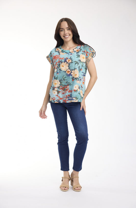 ORIENTIQUE GORDES ROLLED NECKLINE TOP