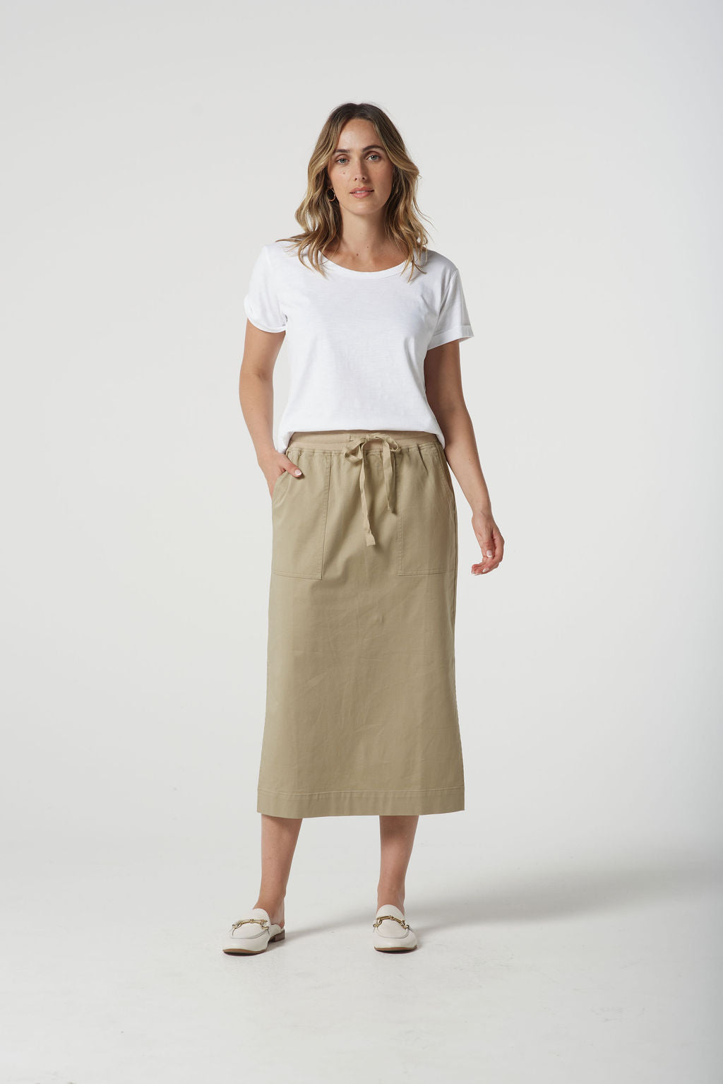 GOONDIWINDI COTTON LONG RIB WAIST CASUAL SKIRT