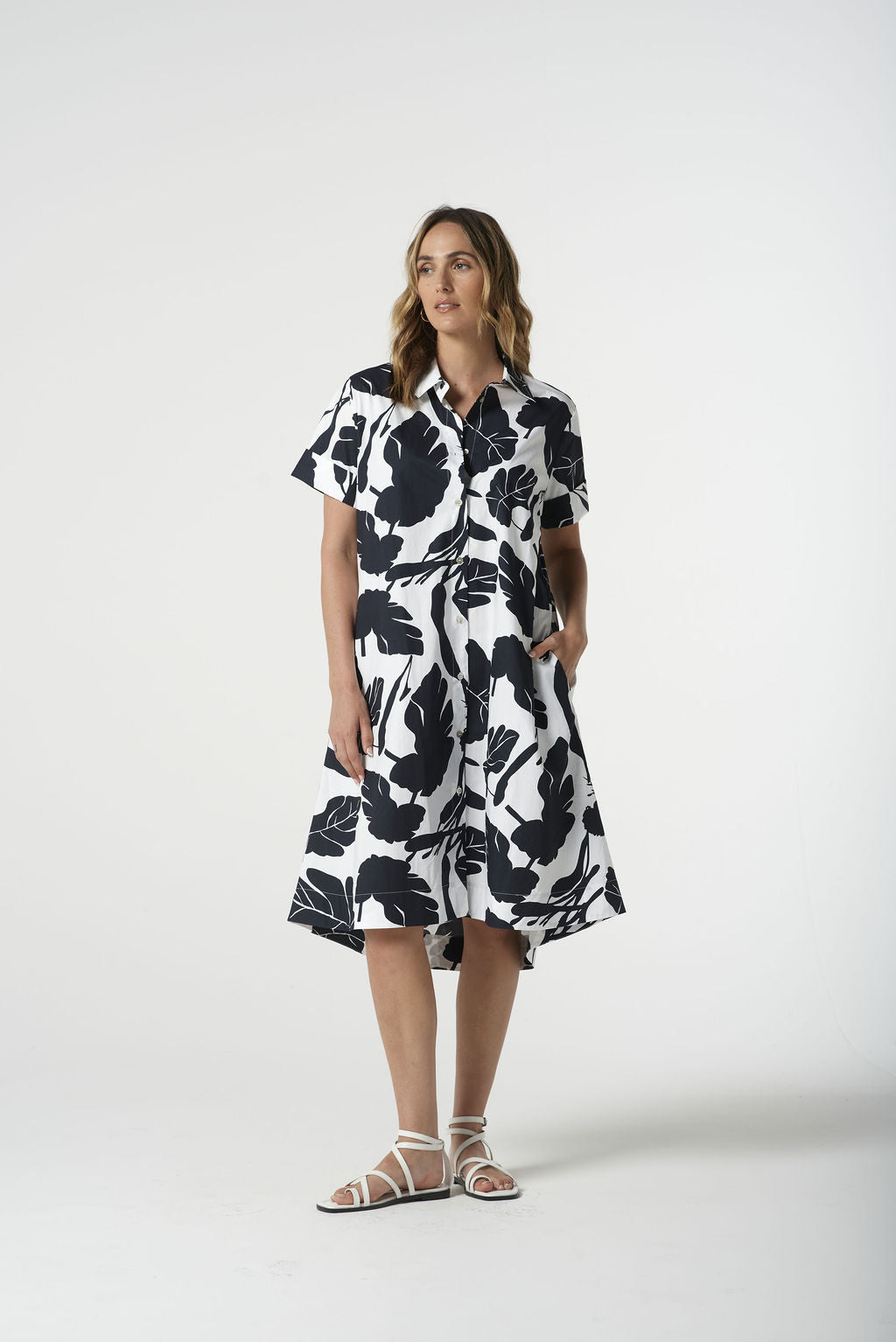 GOONDIWINDI COTTON BLOCK LEAF PRINT DRESS