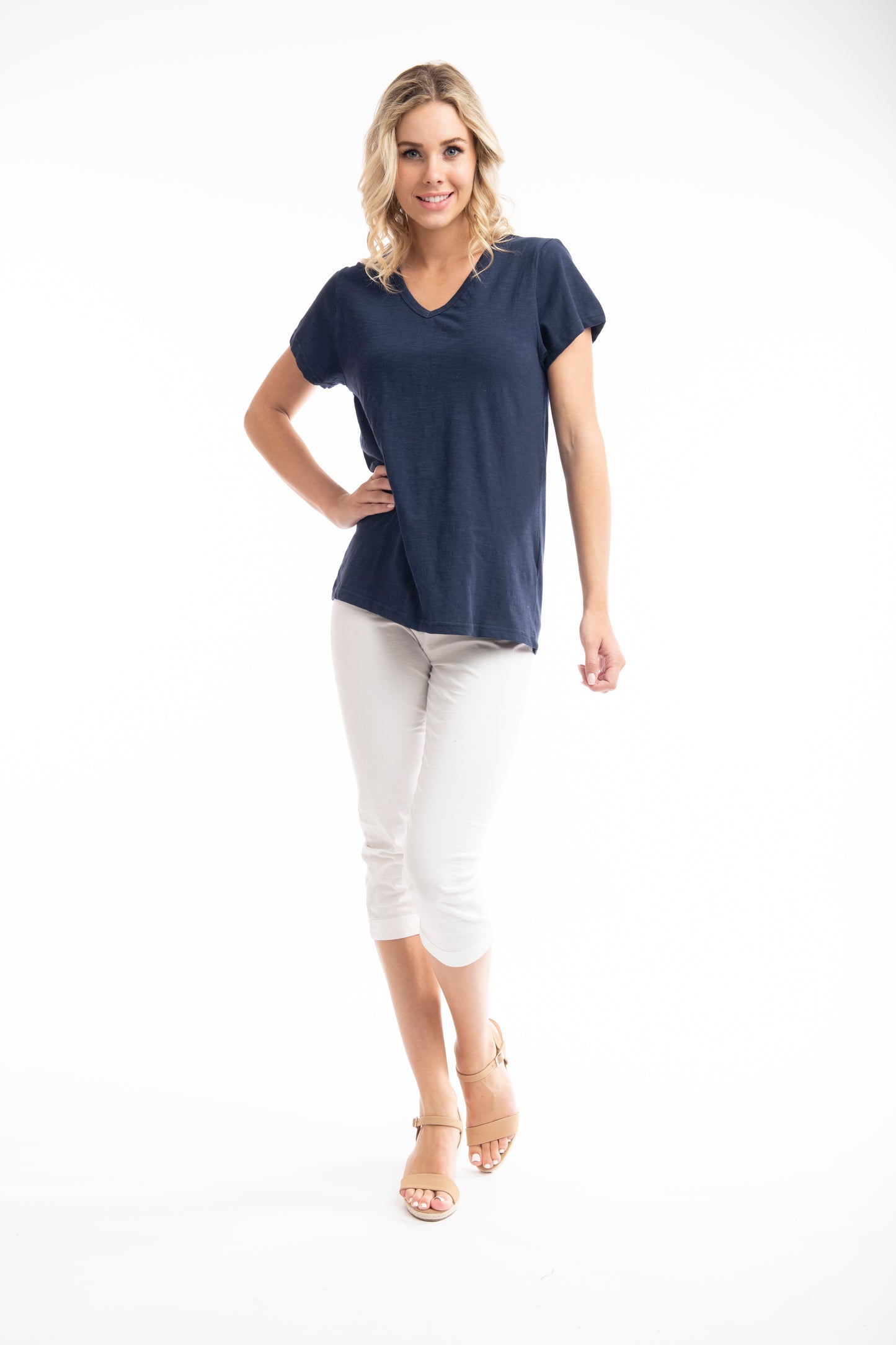 ORIENTIQUE ESSENTIALS V NECK TEE