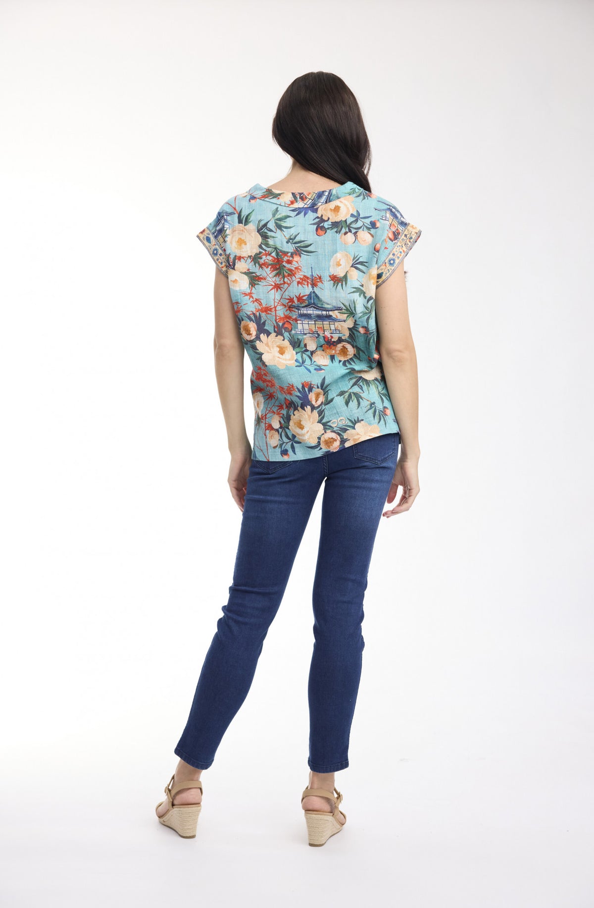 ORIENTIQUE GORDES ROLLED NECKLINE TOP
