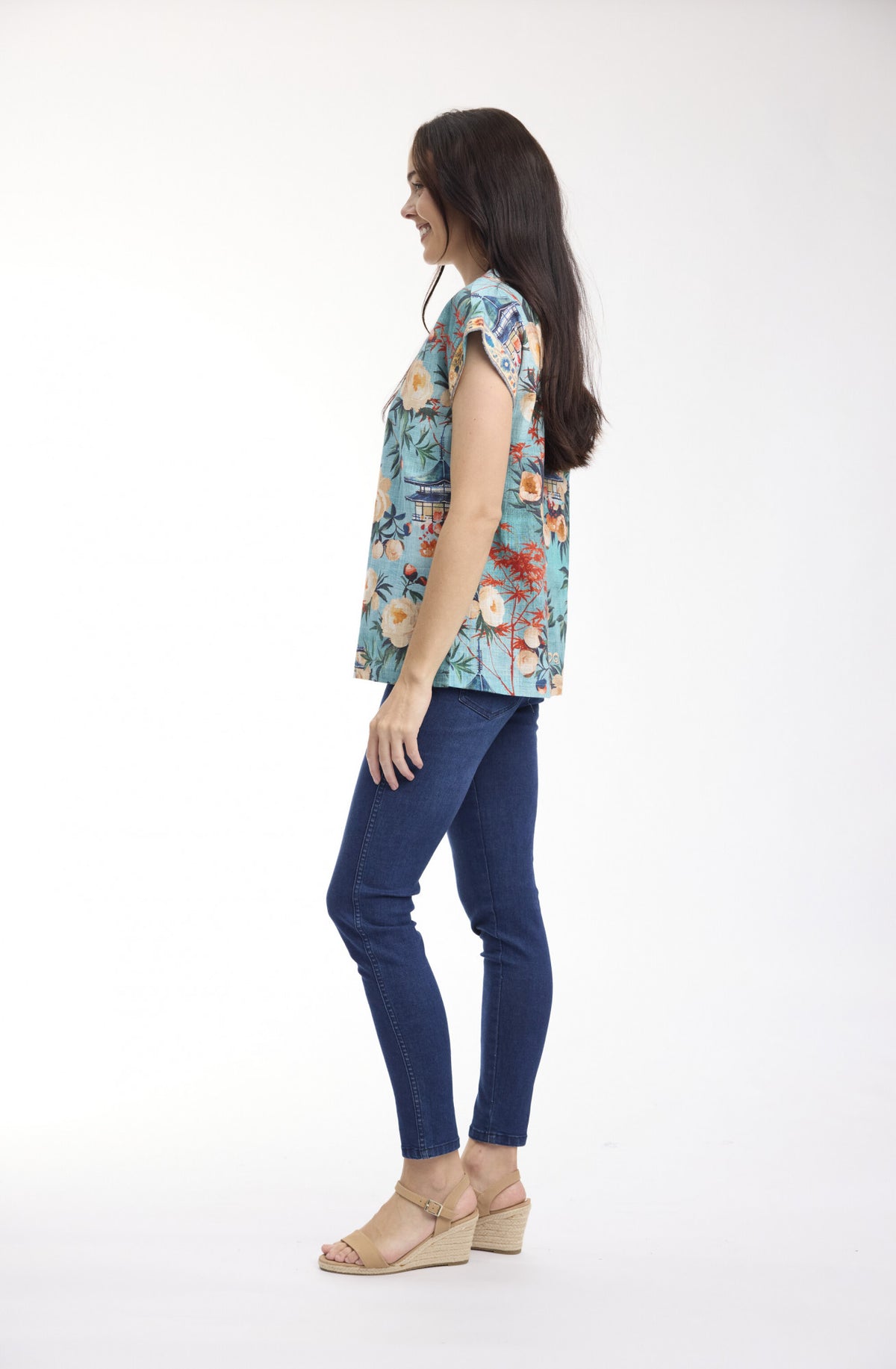 ORIENTIQUE GORDES ROLLED NECKLINE TOP