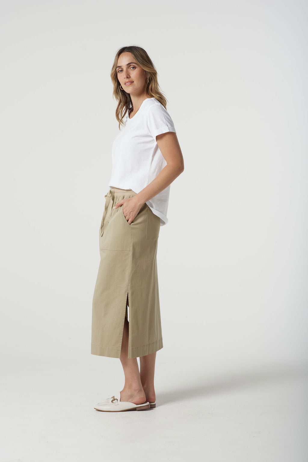 GOONDIWINDI COTTON LONG RIB WAIST CASUAL SKIRT
