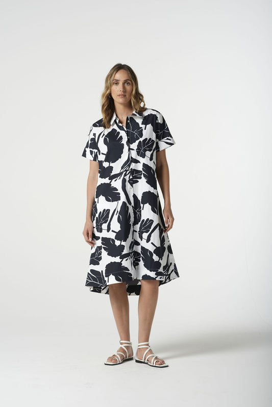 GOONDIWINDI COTTON BLOCK LEAF PRINT DRESS