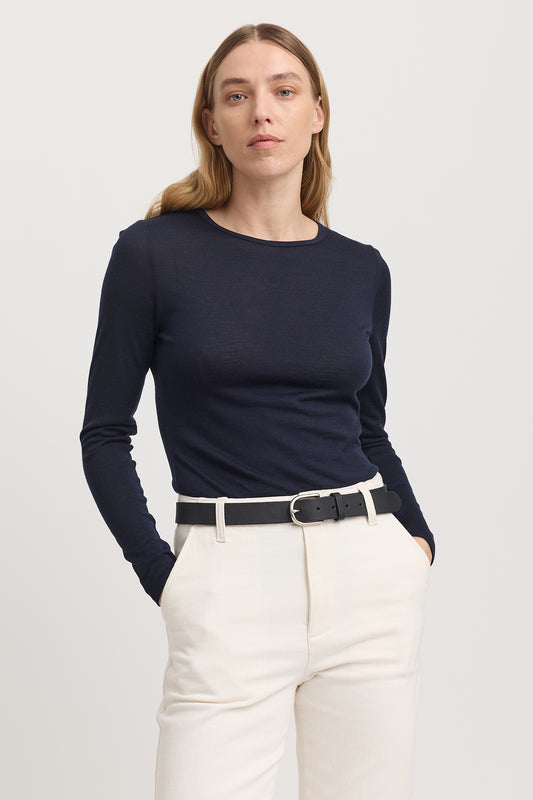 TOORALLIE CREW MERINO TEE - FRENCH NAVY