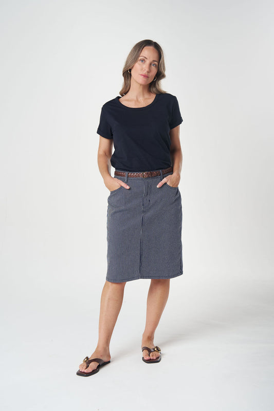 GOONDIWINDI COTTON 5 POCKET STRIPE SKIRT