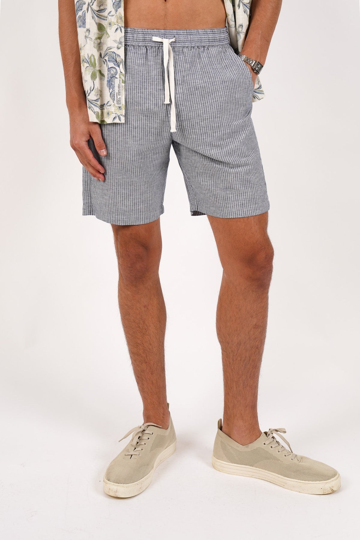 JAMES HARPER LINEN BLEND STRIPE SHORT
