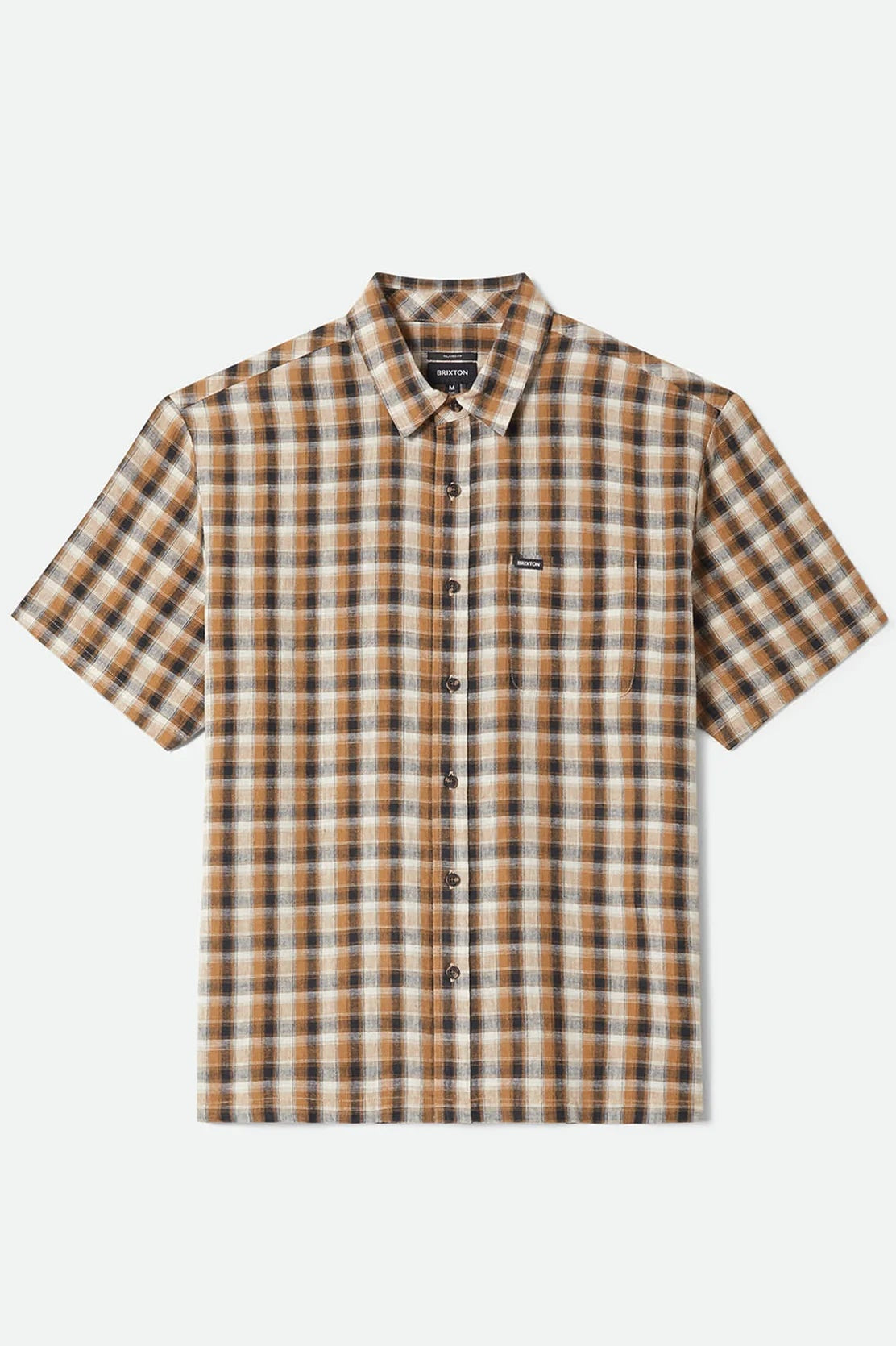 BRIXTON CRU LINEN BLEND PLAID SHORT SLEEVE SHIRT